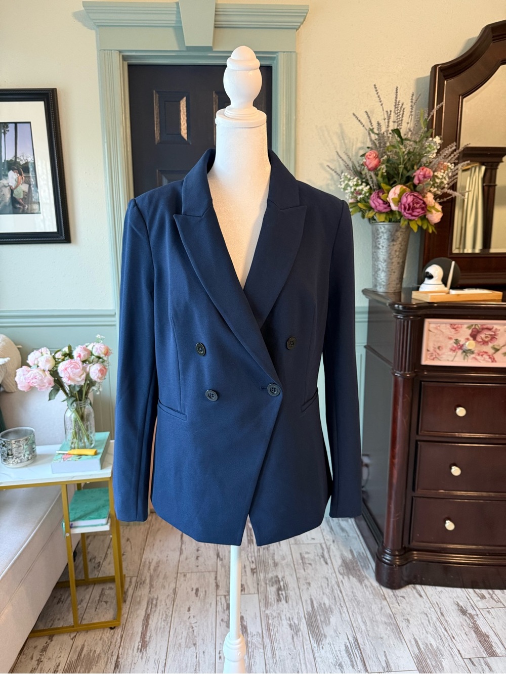 White House Black Market Double-Breasted Navy Blazer